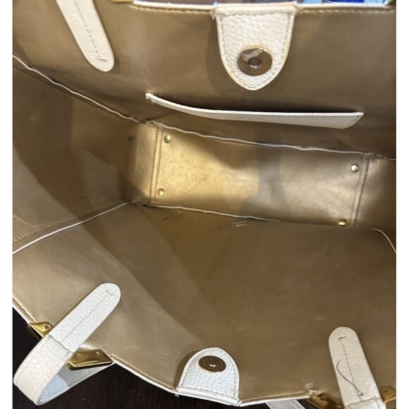 Lauren  Ralph Lauren White/ Crème Medium Tote Bag Purse Gold Accents 12”x12”x4” - Picture 13 of 16